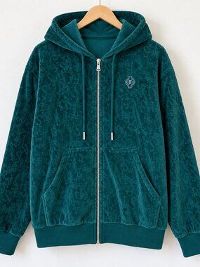 Savage X Fenty Signature Script Velour Zip Hoodie XL Green NWT